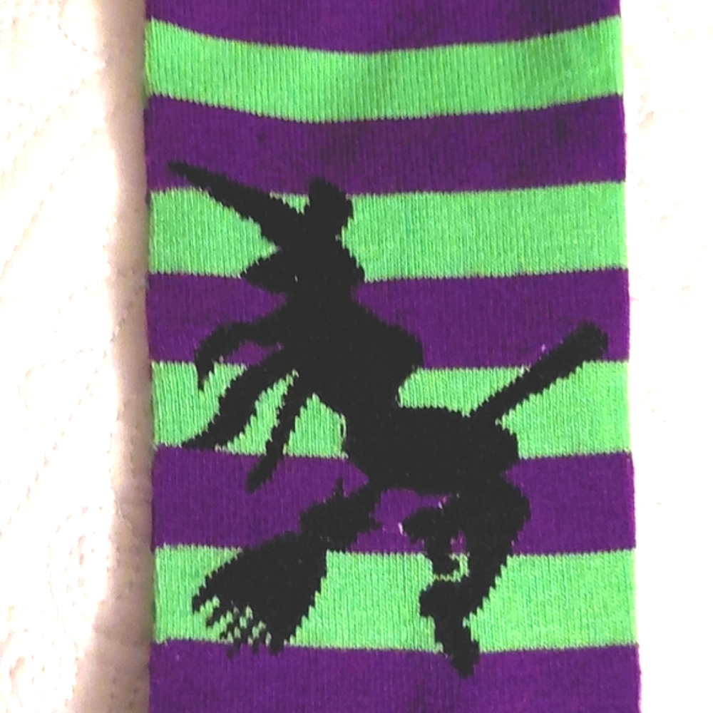 Spirit Halloween Women's Green & Purple Striped Knee High Witch Socks NWT
